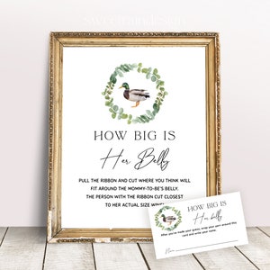 Duck Baby Shower How Big Is Her Belly Game Template, Baby Shower Game, Mallard Duck, Gender Neutral, Duck Hunting Baby Shower Sign, Editable