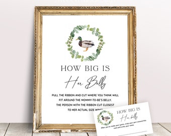 Duck Baby Shower How Big Is Her Belly Game Template, Baby Shower Game, Mallard Duck, Gender Neutral, Duck Hunting Baby Shower Sign, Editable