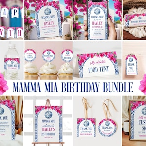 Editable Mamma Mia Birthday Party Bundle, Dancing Queen Birthday Invite, Disco 21st Birthday Set Evite, Honey Honey, Mediterranean, Greece