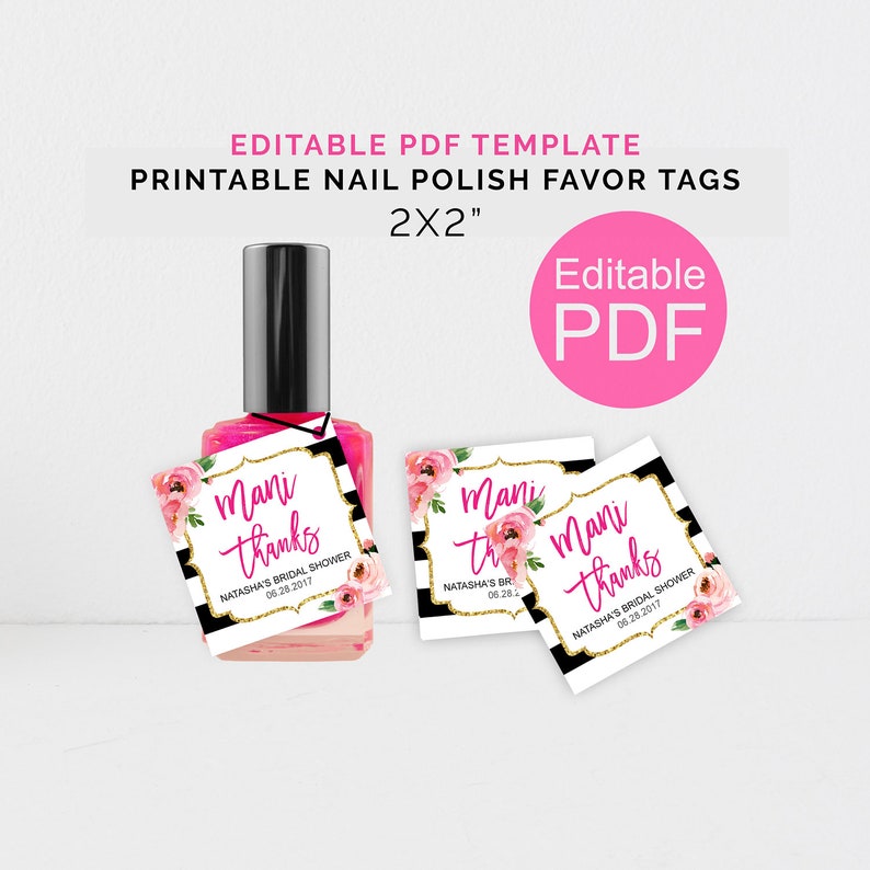 Personalized Mani Thanks Tags, Printable Kate Shower Nail Polish Favor Tags, DIY Tags Template, Bachelorette Party Tags, Nail Polish Tags image 1