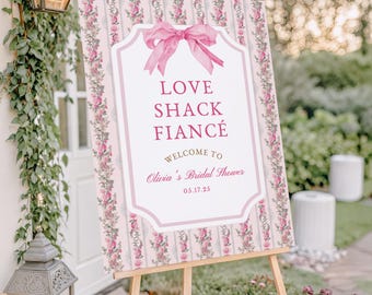 Love Shack Fiancé Bridal Shower Welcome Sign Template, Pink Bow Bridal Shower Invite, She Is Tying The Knot Invite, Coquette Bridal Shower