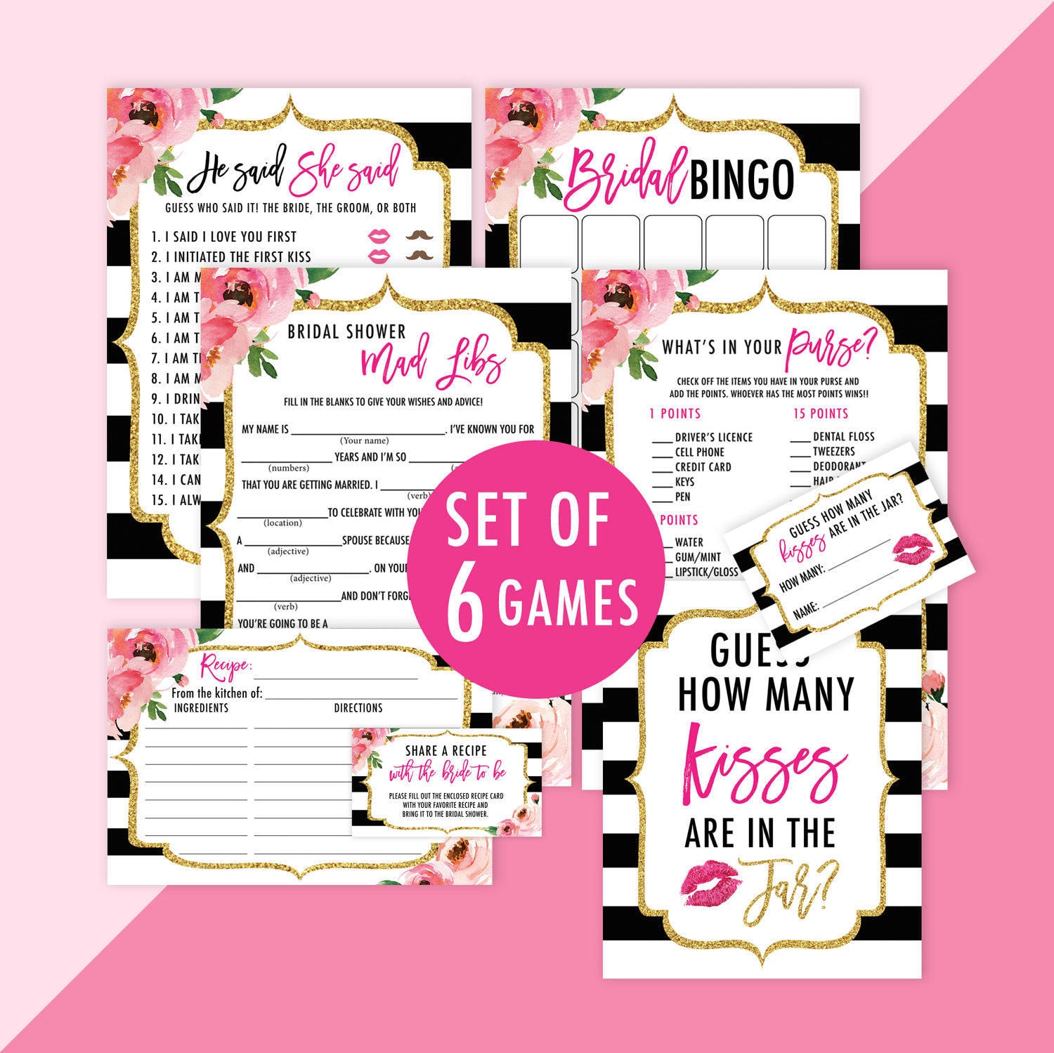 Kate Bridal Shower Games Package Printable Spade Inspired | Etsy