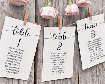 Wedding Seating Chart Template, Hanging Seating Chart, Printable Table Cards 5x7, Editable Seating Chart Wedding, DIY Seating Plan Cards