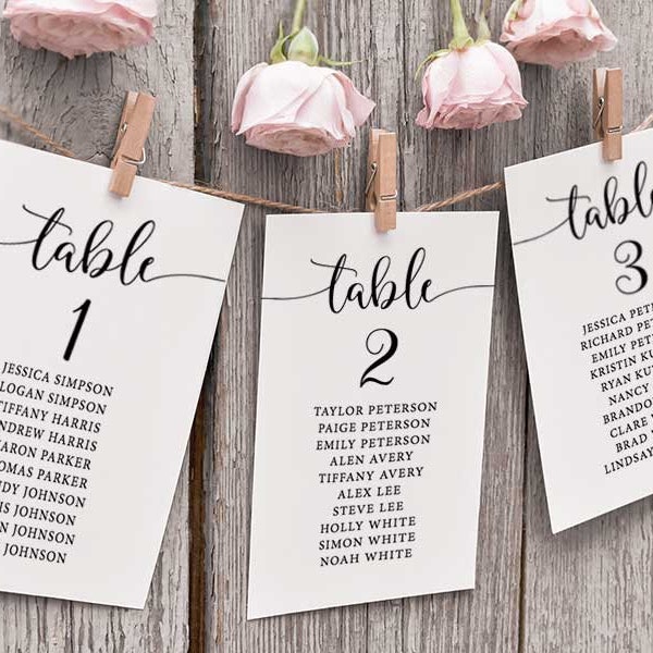 Wedding Seating Chart Template, Hanging Seating Chart, Printable Table Cards 5x7, Editable Seating Chart Wedding, DIY Seating Plan Cards