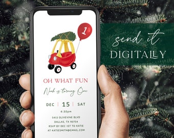 Oh What Fun 1st Birthday Evite, Christmas Birthday Smartphone Invite Holiday Birthday Party Text Message Invite Christmas Electronic 07