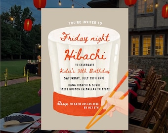 Hibachi Dinner Party Invitation Template, Canva Template, Hibachi Birthday Invite,  Japanese Birthday Invite, Editable Hibachi Party