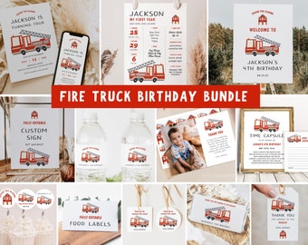 Fire Truck Birthday Bundle, Fireman Birthday, Fire Truck Party, Sound The Alarm, Firefighter, Editable Template, Boy 1st Birthday Set, 4th