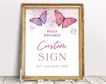 Butterfly Theme Editable Sign 8x10, Butterfly Birthday Printable, Butterfly Custom Sign, Pink Butterfly Decorations, Custom Text Sign 09