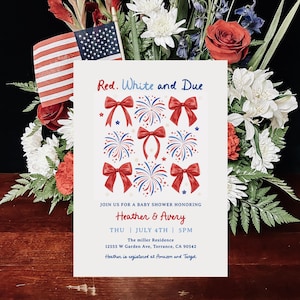Red White and Due Invitation Template, 4th of July Baby Shower Invitation, Patriotic, Fourth of July, Americana Baby Shower Invite, Summer
