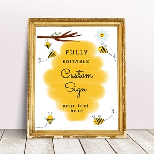 Bee thema aangepaste SignTemplate 5 x 7, 8 x 10 kleine honingbij 1e verjaardag eerste Bee dag tekenen Bumble Bee Party Bee baby shower bewerkbare 003