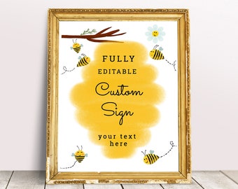 Bee Theme Custom SignTemplate 5x7, 8x10 Little Honey Bee 1. Geburtstag erste Biene Tag Zeichen Hummel Party Biene Baby Shower bearbeitbar 003