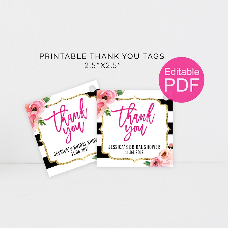 Kate Thank You Tags Template DIY Floral Thank You Tag Kate Etsy