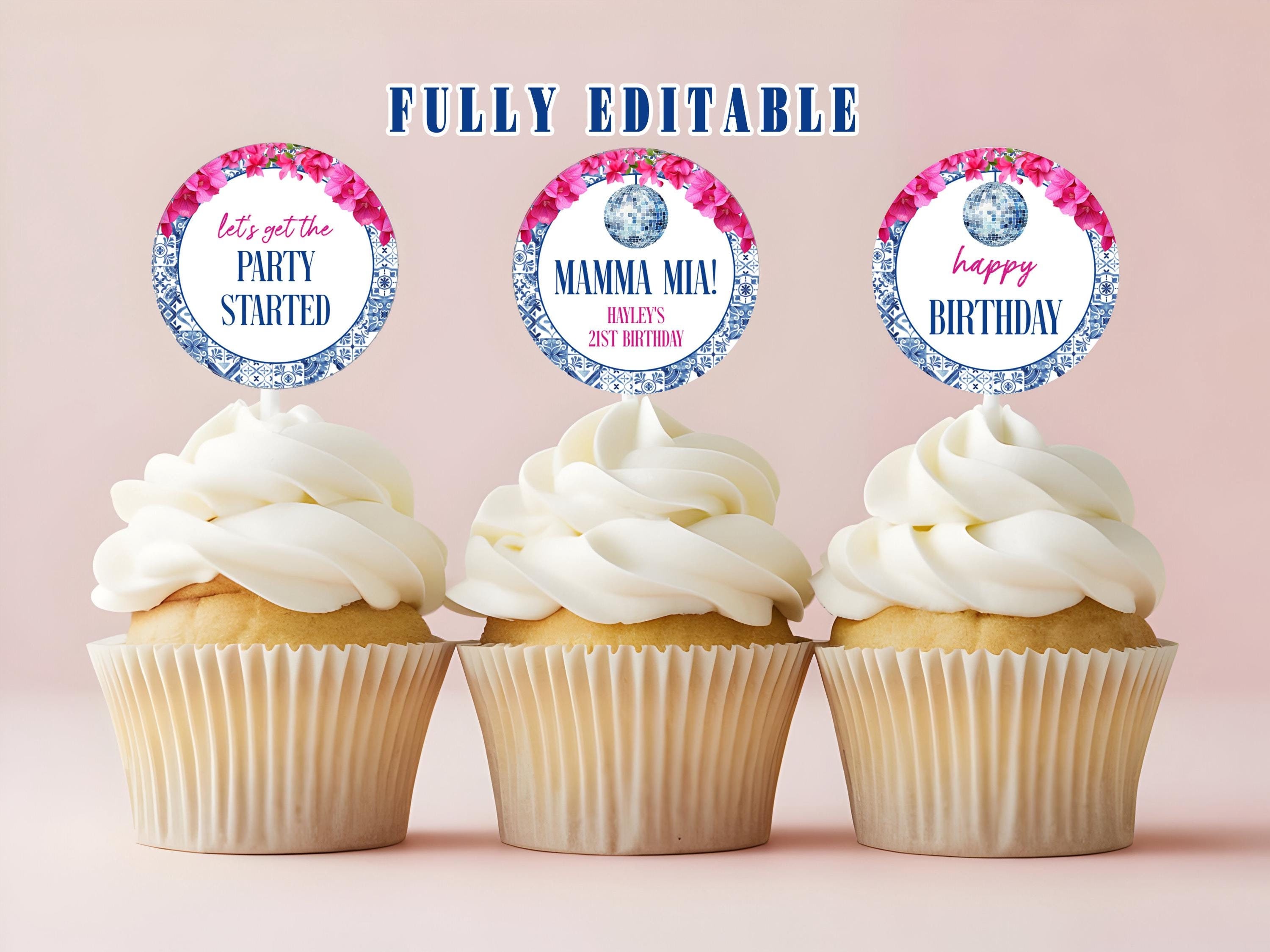 Mamma Mia Birthday Cupcake Topper Template, Dancing Queen Birthday, Greece Party, Printable Cupcake Toppers, Honey Honey Party Decorations