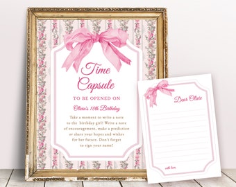 Pink Bow 1st Birthday Time Capsule Template, Fancy One Birthday Decorations, Coquette, Pink Time Capsule Sign, Girl 1st Birthday, Editable