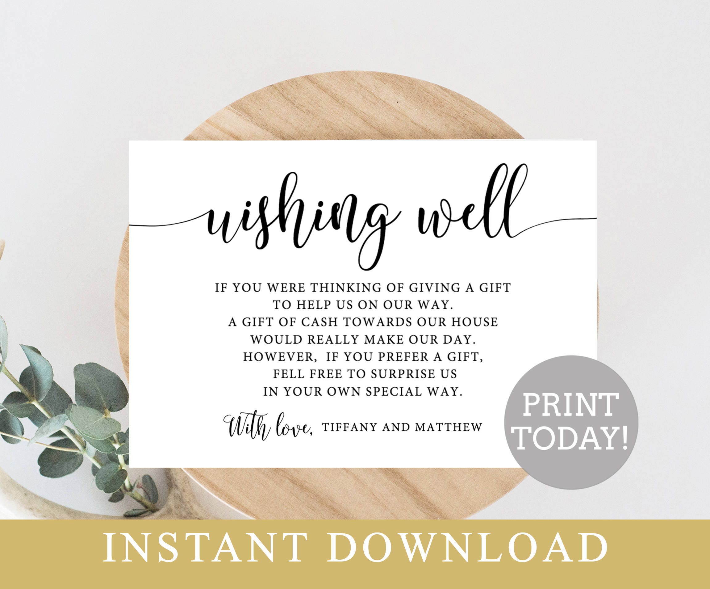 Wishing Well Card Editable Template Printable Wedding Insert - Etsy