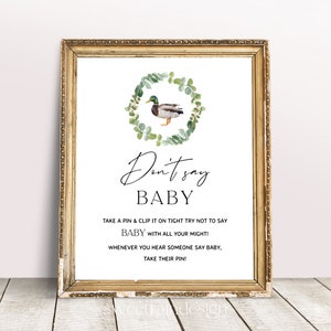 Duck Baby Shower Don&#39;t Say Baby Game Template, Baby Shower Game, Mallard Duck, Gender Neutral, Duck Hunting Baby Shower Sign, Editable