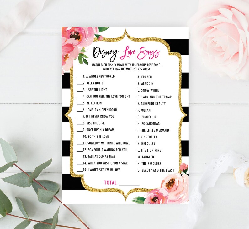 Disney Love Songs Game Printable Kate Bridal Shower Games Etsy