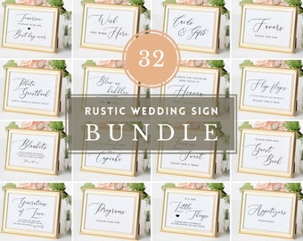 32 Rustic Wedding Sign Bundle, Wedding Bundle, Wedding Signage, Wedding Printables, Rustic Reception Bundle, Instant Download