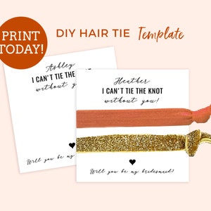 DIY Hair Tie Card Printable, Hair Tie Bridesmaid, Hair Tie Favors Card ...