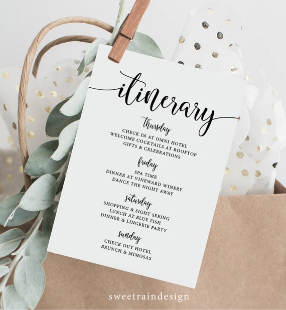 Itinerary For Wedding Itinerary Template Destination Wedding Etsy
