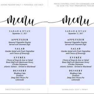 Wedding Menu Template, 5x7 Menu Printable, Editable Wedding Menu, DIY Reception Menu, Calligraphy Menu Cards, Rustic Menu Template, PDF image 3