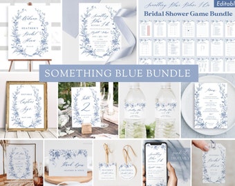 Something Blue Bridal Shower Bundle, Blue Floral French Bridal Shower Decor, Before I Do Signs, Victorian, Chinoiserie, Editable Template