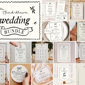 Hand Drawn Wedding Bundle Template, Wedding Invitation Bundle, Quirky Save The Date, Whimsical Wedding Set, Squiggles, Illustrated, Editable