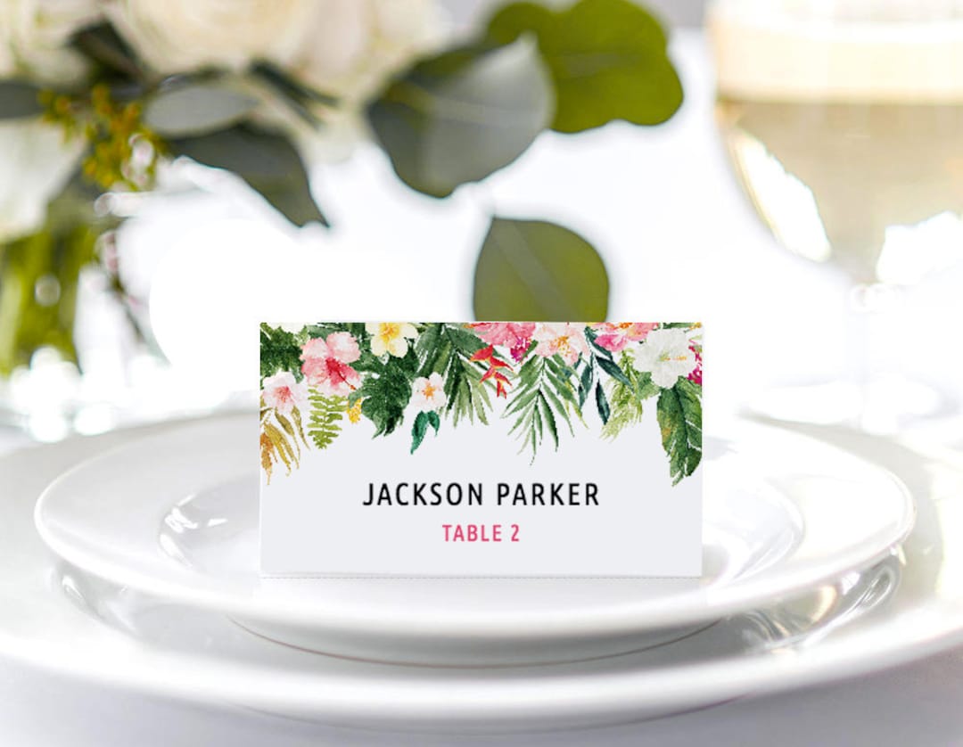 Tropical Place Card Template, Tropical Food Tent Card, DIY Place Cards ...