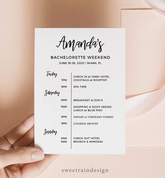 Bachelorette Itinerary Template Printable Bachelorette Weekend Itinerary Weekend Timeline Hen Party Itinerary Editable Diy By Sweet Rain Design Catch My Party