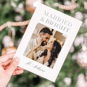 Verheiratet und hell Foto Weihnachtskarten Vorlage, Brautpaar Weihnachtskarte Digital, gerade verheiratet Weihnachten, DIY Weihnachtskarten Vorlage