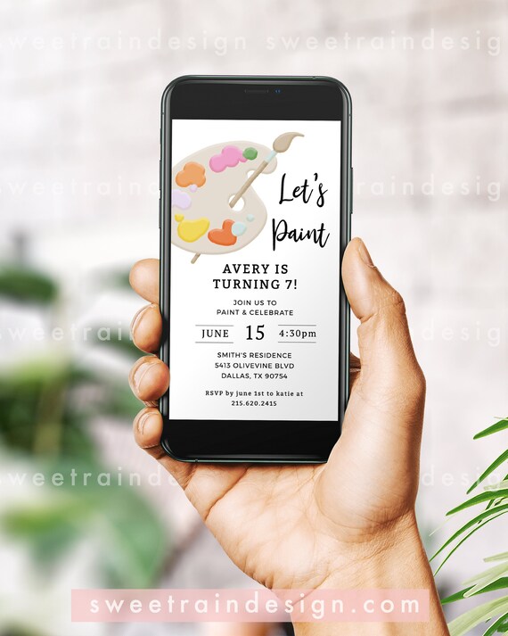 Let's Paint Party Evite, Paint Birthday Party, Art Party Birthday