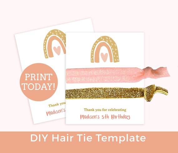 rainbow hair tie card printable hair tie favor card hair tie etsy
