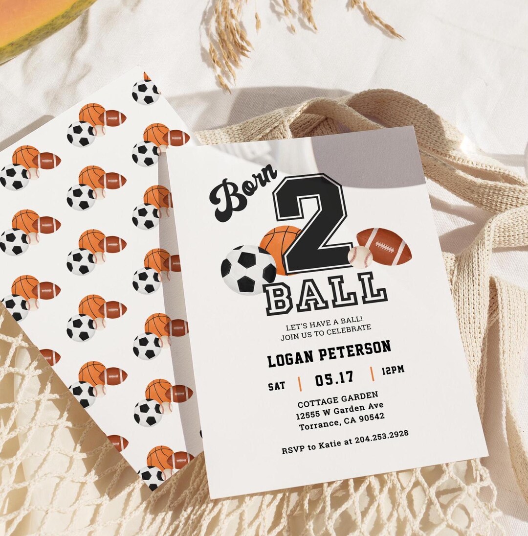Born 2 Ball Birthday Invitation Template, Sport 2nd Birthday Invite ...
