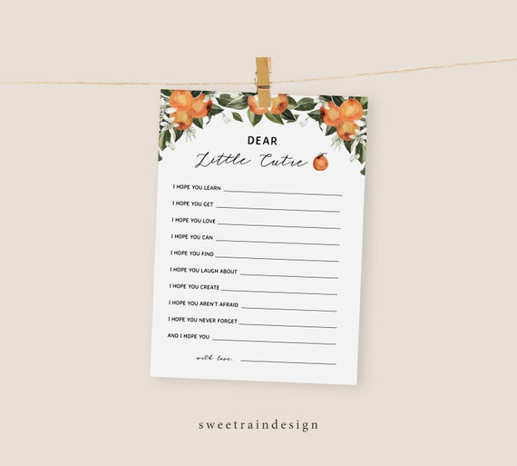 A Little Cutie Baby Shower Game Template, Wishes For Baby Card, Citrus Baby Shower Activity, Baby Shower Wishes, Gender Neutral, Editable Il_570xn