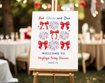 Red White and Due Baby Shower Welcome Sign Template, 4th of July Baby Shower Signs, Patriotic, Fourth of July Birthday Party Decor