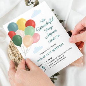 The Wonderful Things You Will Be Theme 1st Birthday Party Invitation ...