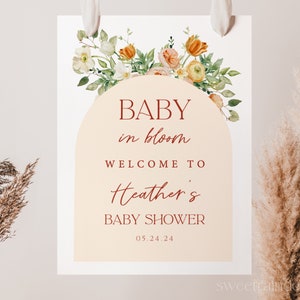 Spring Floral Baby Shower Welcome Sign Template, Baby In Bloom, Girl Baby Shower Decorations, Boho Florals Garden Baby Shower Signs 11