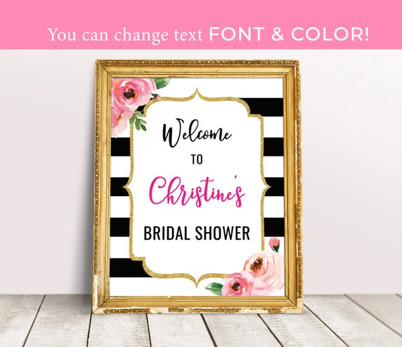 Kate Bridal Shower Welcome Sign, Spade Inspired Sign, Black and White ...