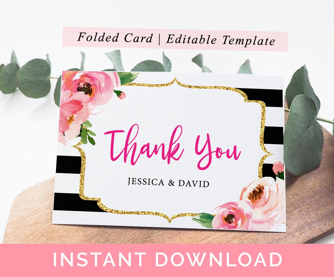 Kate Thank You Card Printable Floral Thank You Note Card Etsy