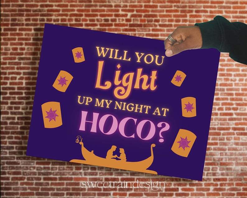 Hoco Signs That Involves Stars Tangled Homecoming Proposal Sign, Will You Light up My Night at HOCO ...