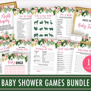 Tropical Baby Shower Games Bundle, Baby Shower Activities, Greenery Baby Shower Game, Summer Baby Shower Ideas, Baby Shower Baby Bingo Game image 1