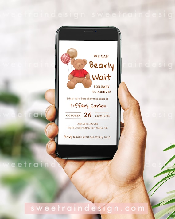 Teddy Bear Baby Shower Evite, We Can't Bearly Wait Invitation Template, Teddy Bear Invite Digital, Teddy Bear Theme, Editable Baby Boy Evite Il_570xn