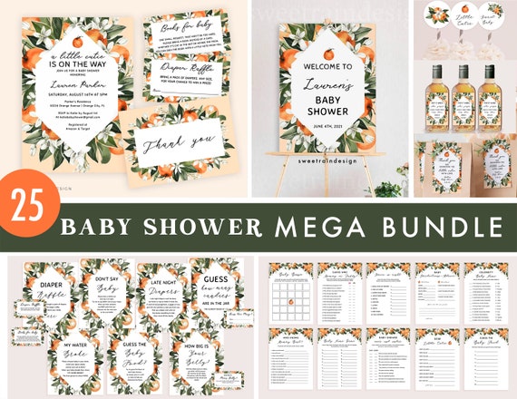 Little Cutie Baby Shower Bundle, A Little Cutie Is On The Way Decorations, Citrus Baby Shower Template, Cutie Baby Shower Invitation 004 Il_570xn