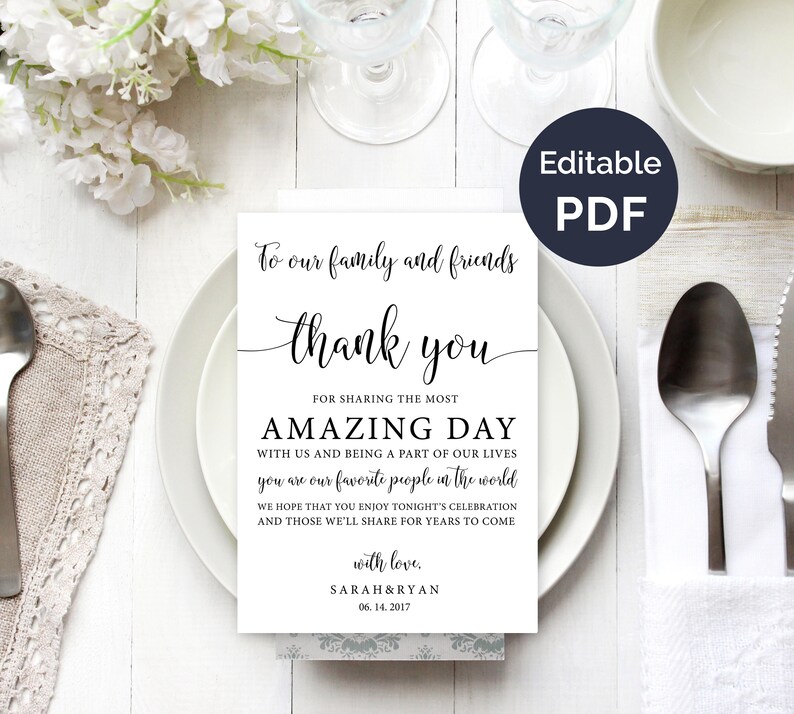 Wedding Thank You Note Template Wedding Table Thank You Etsy