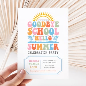 End of School Party Invitation Template, Goodbye School’s Out, Hello Summer Party Invite, Summer Sun Party Invite Pool Party Invite Editable