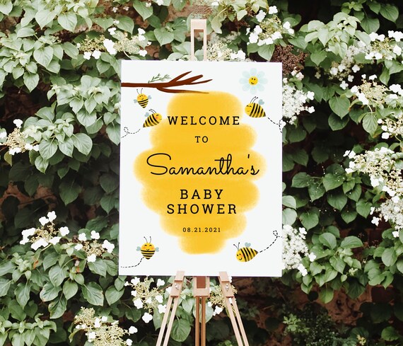 Bee Baby Shower Welcome Sign Template, Bumble Bee Baby Shower Decorations, Bee Party Welcome Poster, Large Welcome Sign, Editable 003 Il_570xn