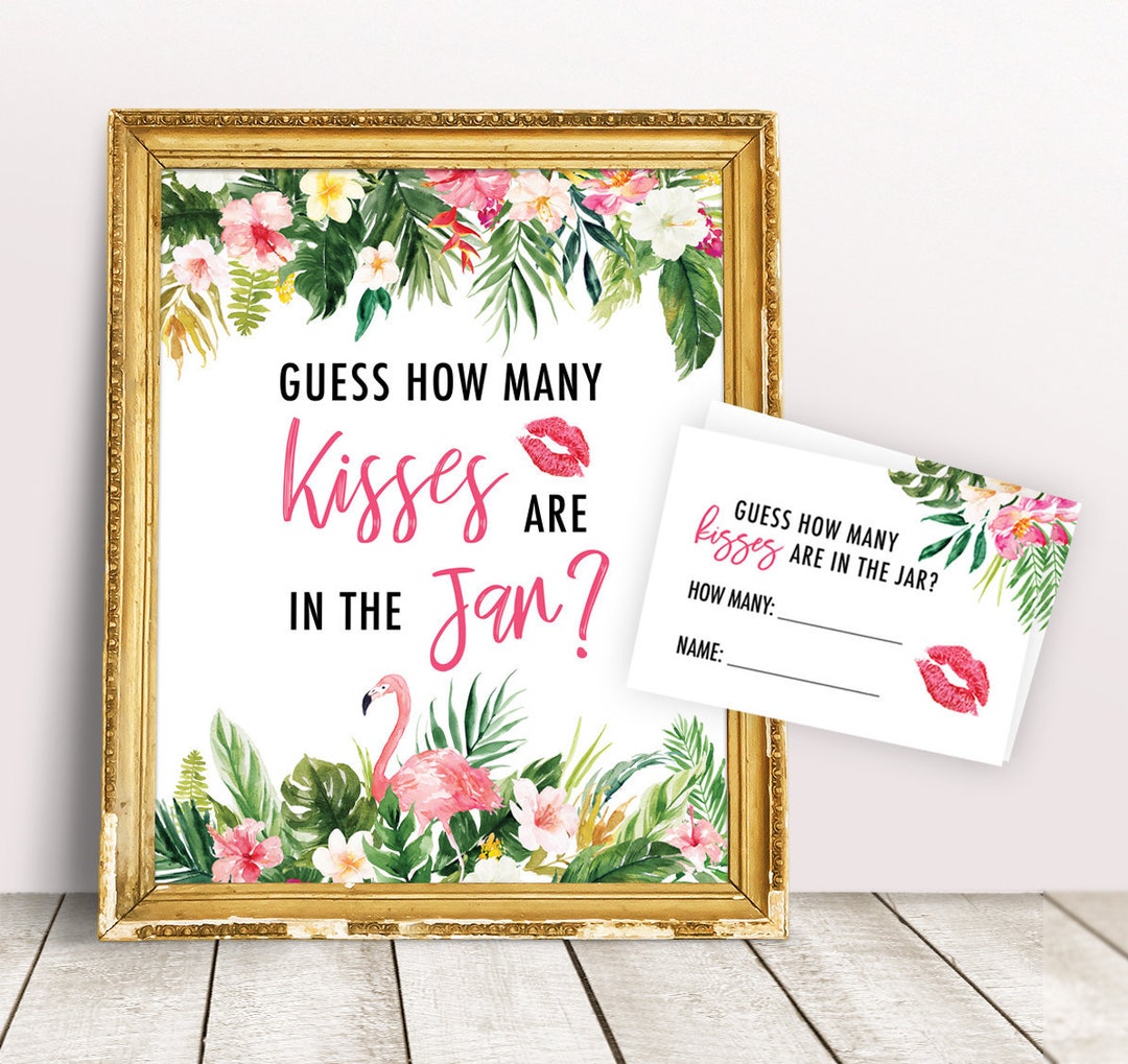 How Many Kisses Printable Game, Tropical Bridal Shower Games, Guess the ...