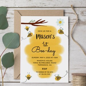 Bumble Bee Birthday Invitation Template 1st Bee Day Invitation Bee Day Party First Birthday Invite Bumble Bee Party Invitation Editable 003 image 2