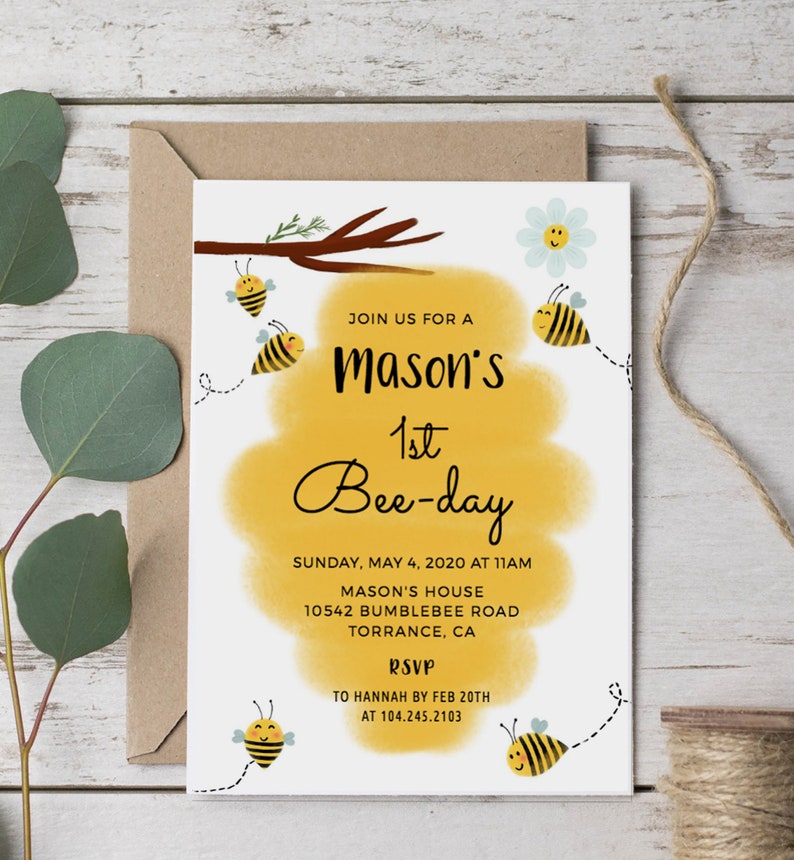 Bumble Bee Birthday Invitation Template 1st Bee Day Invitation - Etsy