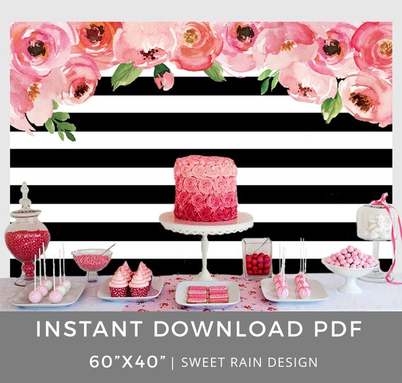 Kate Bridal Shower Printable Backdrop Black And White Stripes Etsy